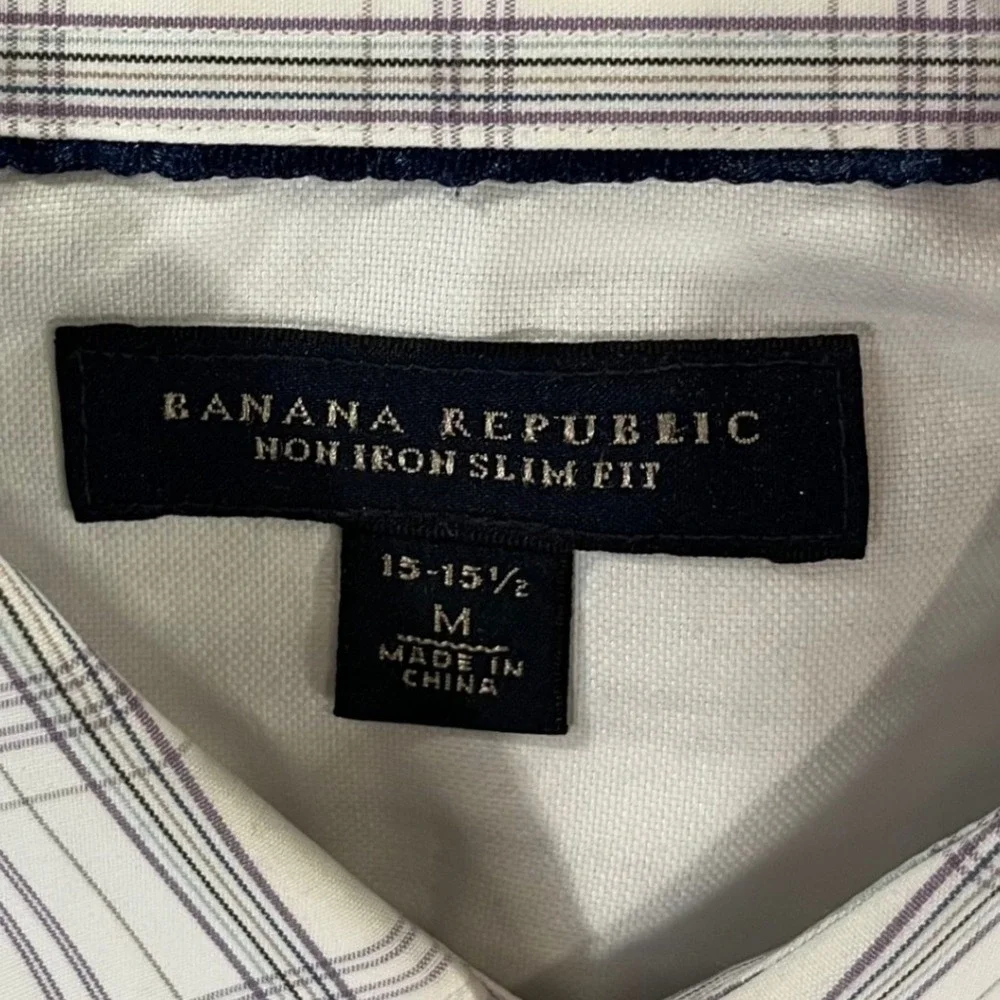 Banana Republic Button Up Shirt Mens Medium White Purple Plaid Slim Fit